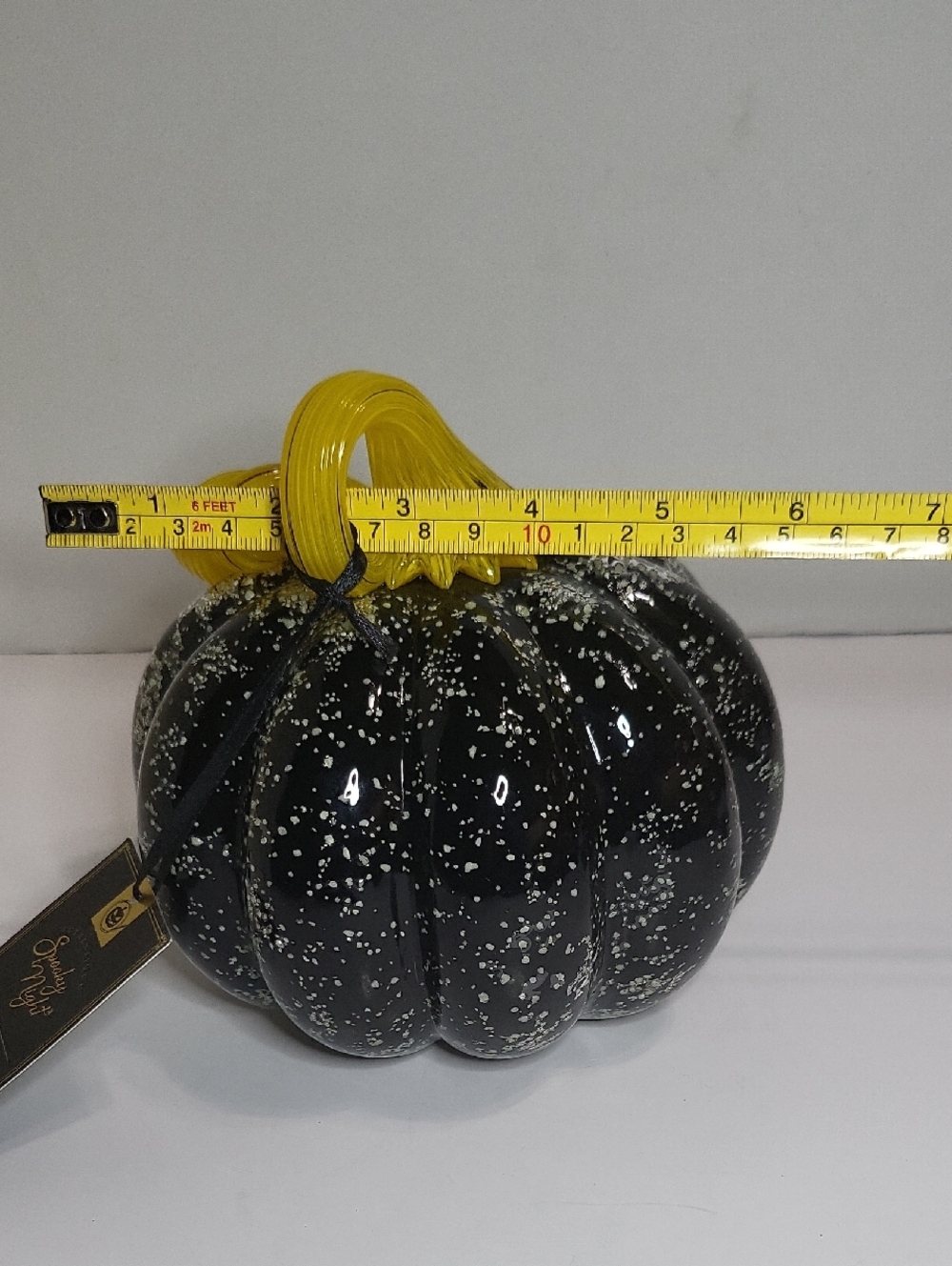 Decorative Glow In The Dark Black Glass Pumpkin with Yellow Stem - Picture 5 of 7